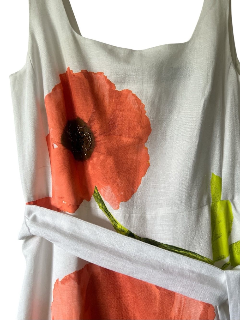 Karl Lagerfeld Paris Beaded Floral Linen Blend Belted Midi Dress Size 6 - Picture 4 of 12